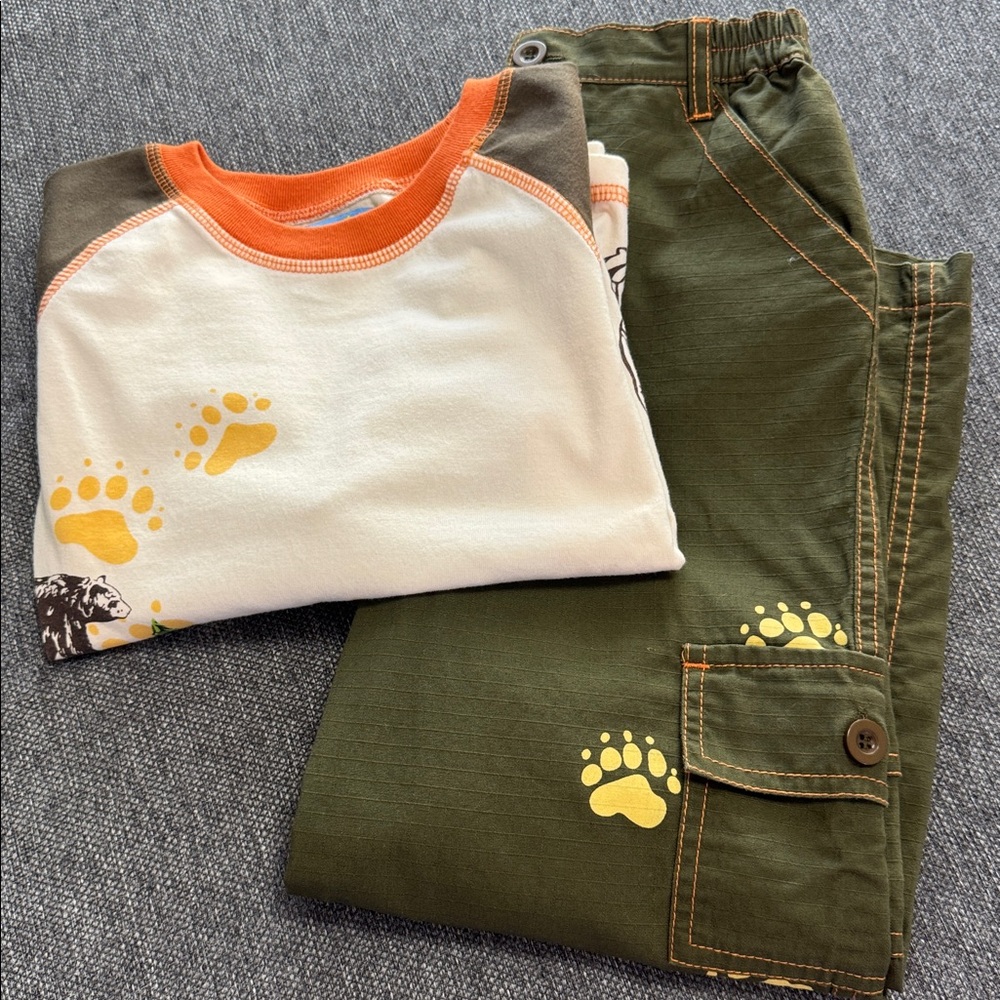 Kids Cre8ions Bear Print Outfit with Olive Pants
